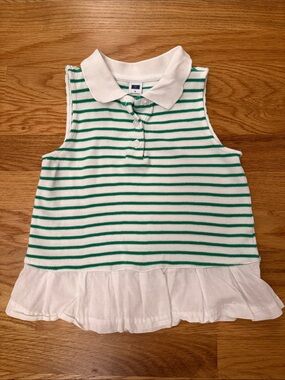 Janie and Jack White Polo Tank with Green Stripes and Ruffle Hem